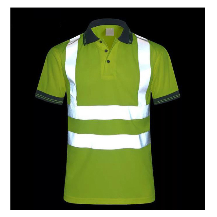 Custom Wholesale Waterproof Mesh Fabric Fluorescent Yellow Orange Workwear Polo T Shirt