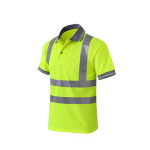 Custom Wholesale Waterproof Mesh Fabric Fluorescent Yellow Orange Workwear Polo T Shirt