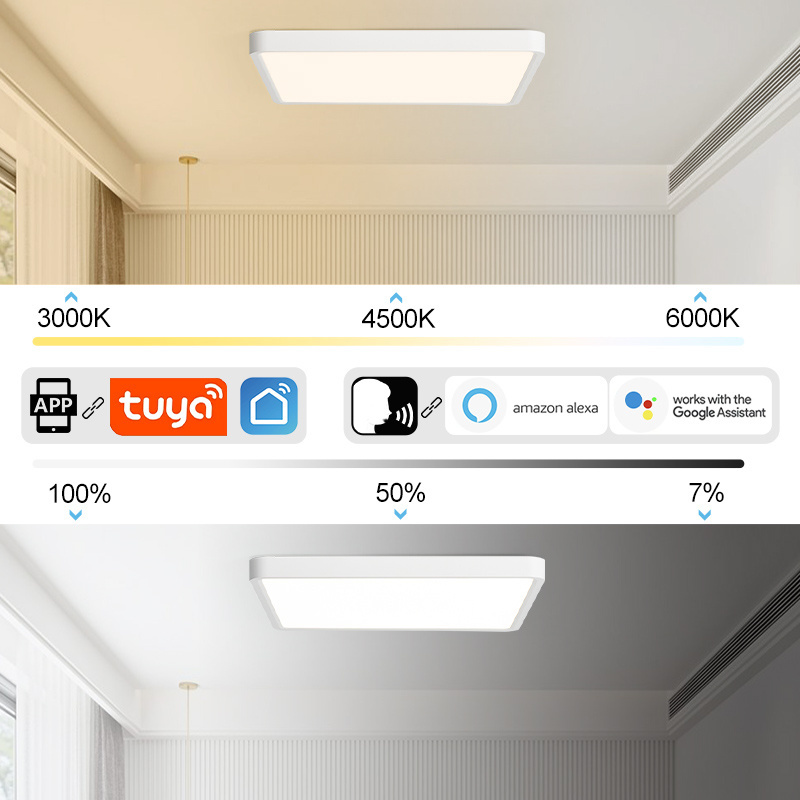 Wholesale square smart lighting Tuya APP Remote control ultra thin 36W Smart LED Ceiling lights for bedroom