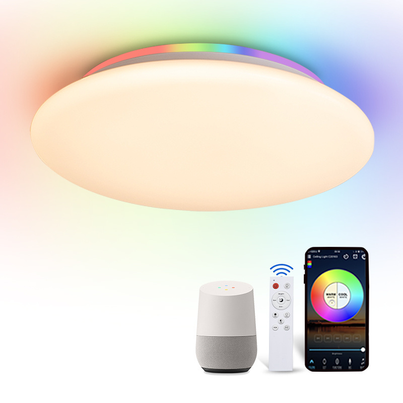 New Modern Smart Home 28w dimmable CCT RGB smart LED ceiling light with APP WiFi voice remote control for bedroom