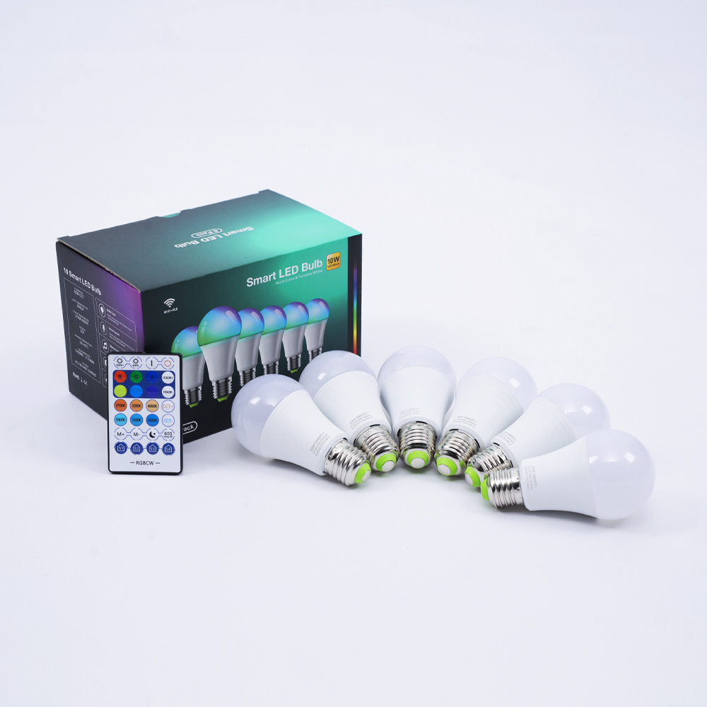 High quality smart bulb Six in one box A60 10W dimmable RGB smart light bulb with app wifi voice remote control