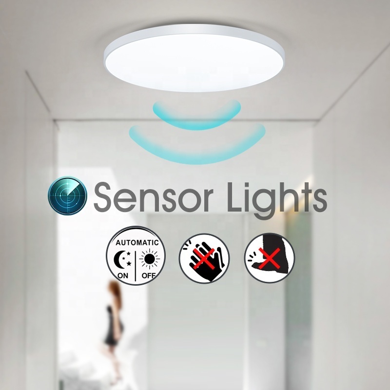 Tri-Proof Light Fixture Radar Induction 9in 10in 14in 18in Surface Mounted Panel Motion Sensor Ceiling light