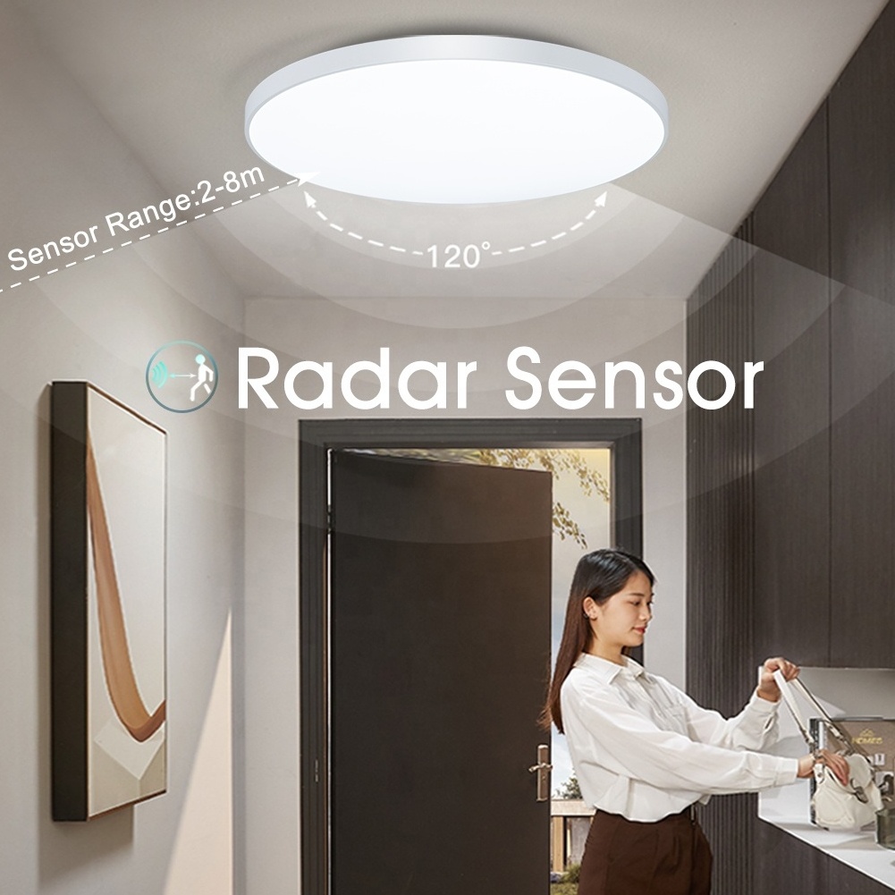 Tri-Proof Light Fixture Radar Induction 9in 10in 14in 18in Surface Mounted Panel Motion Sensor Ceiling light