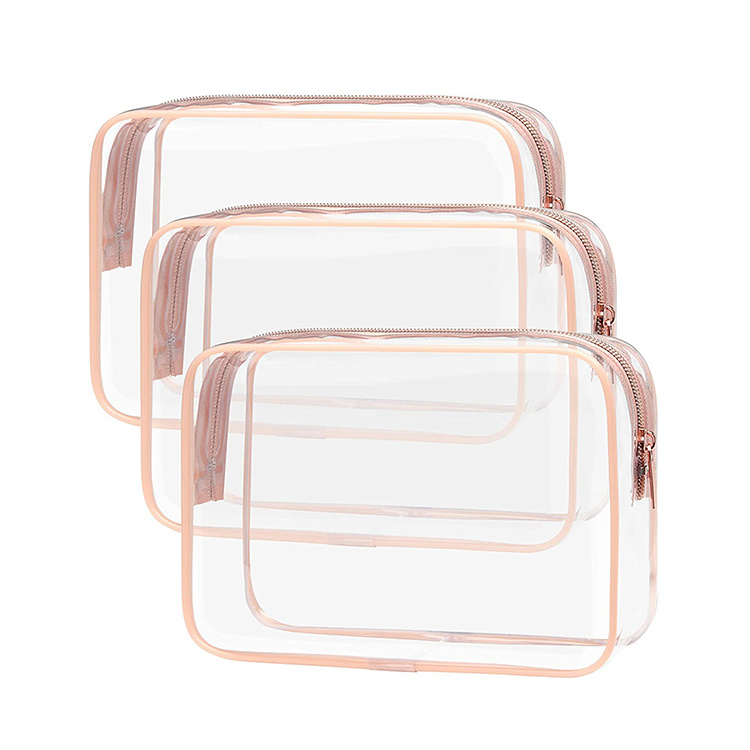 Wholesale Custom Logo Transparent Clear Makeup Bag Cosmetic PVC Pouch with Zipper Skincare Toiletry Travel Bag