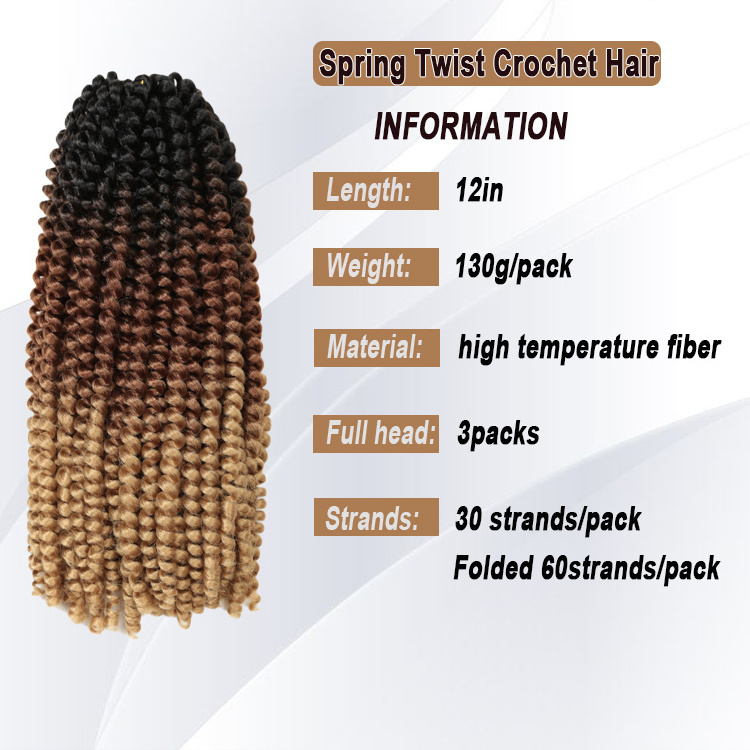 12in 130g 30strands Spring Twist Nubian Twist Ombre color Synthetic Crochet Braids Hair