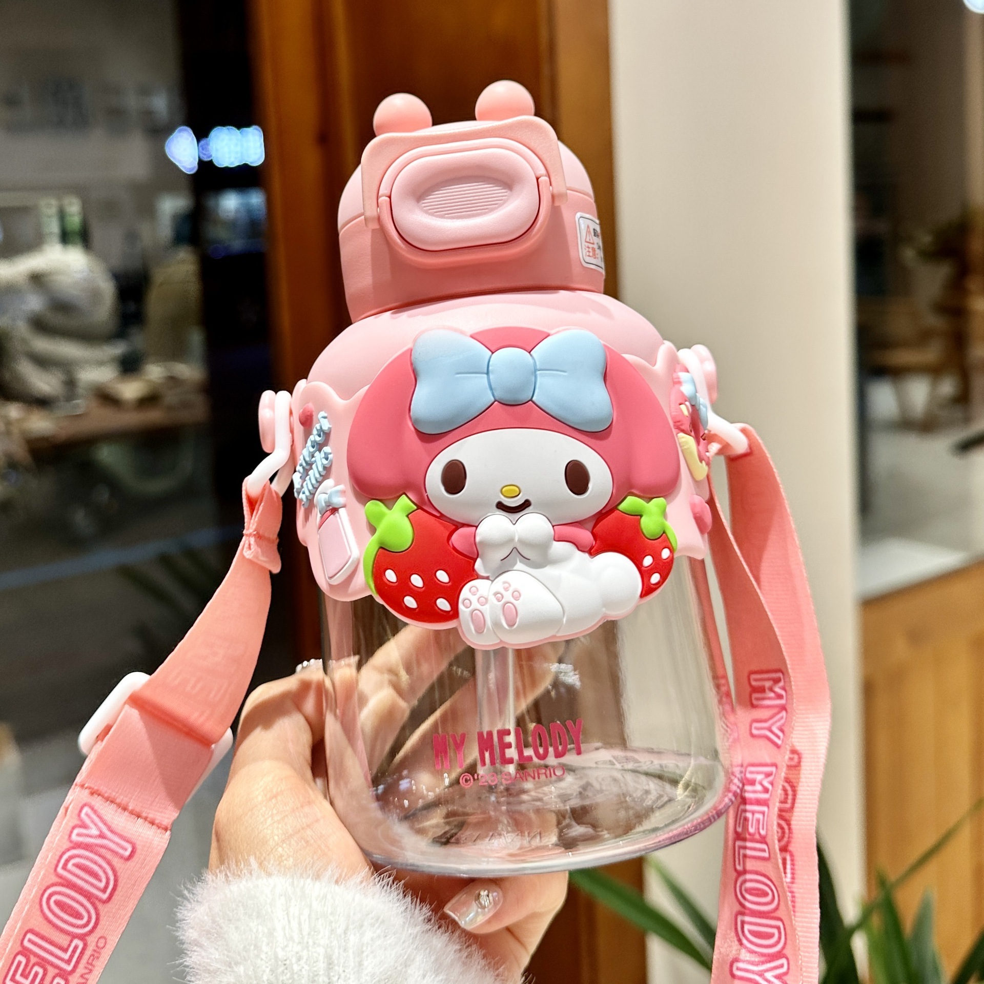 Kawaii Cartoon Accessories Water Cup Cute My Melody Kuromi Pompom Purin Summer Straw Cup Student Kettle