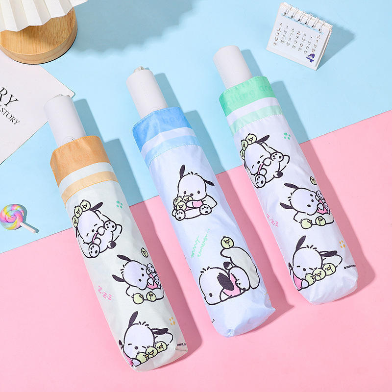 Kawaii Pochacco Umbrella Student Cartoon Female Sunny and Rain Dual-use Sunscreen and UV Folding Vinyl Umbrella Gift