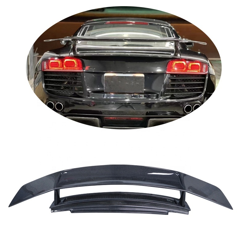 High Quality GT -V Style Carbon Fiber Double Deck Rear Wing Spoiler For Audi R8 V8 V10 2008-2015 Rear Trunk Lip