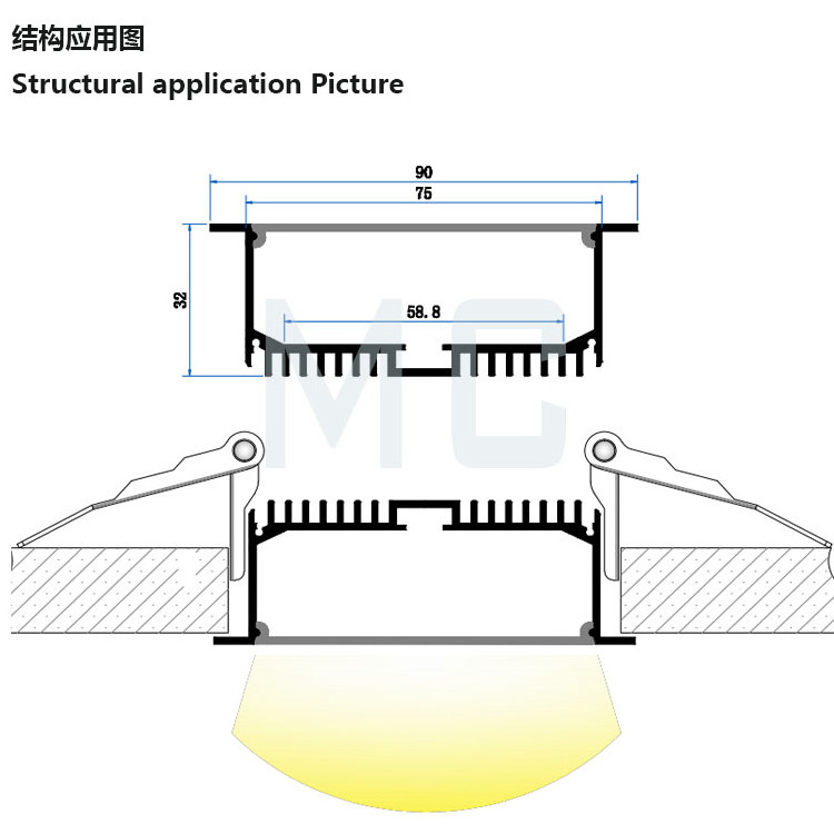 China manufacturer recessed led ceiling lights  anodized aluminum frame aluminum die casting low profile ceiling light