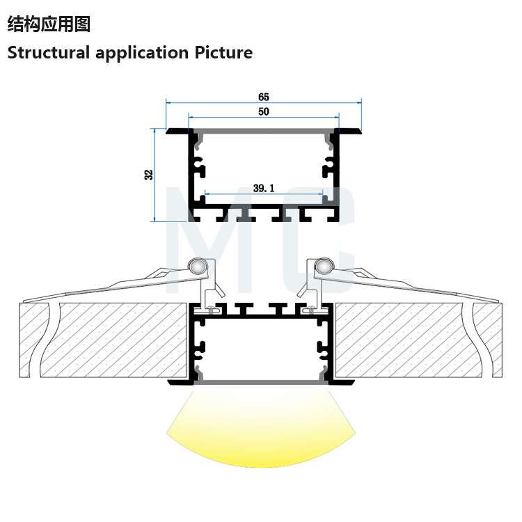 Anodized Frame 65*32 Mm Recessed Ceiling Lights Cabinet 240 Aluminium Leds Lighting Profile led light house