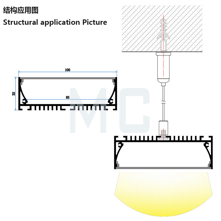 100*32 aluminum profile for led strip lighting aluminium profile for led strip led strip diffuser