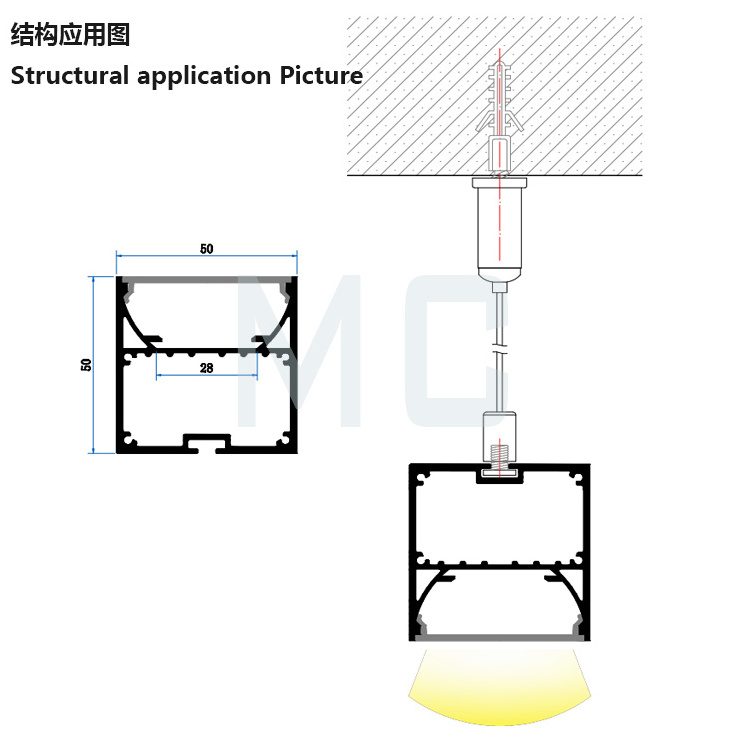 High Quality 50*50MM Ceiling Light Fixture Al Aluminum Extrusion LED Light Bars Roof Mount Brackets