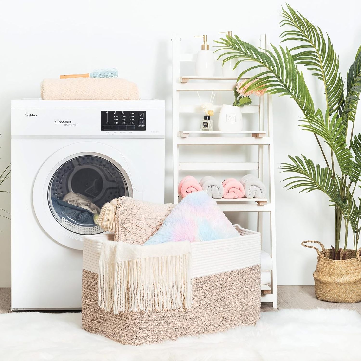 Extra Large Blanket Basket Holder Living Room Towel Shoe Laundry Basket Rectangle Rope Woven Storage Baskets with Handles