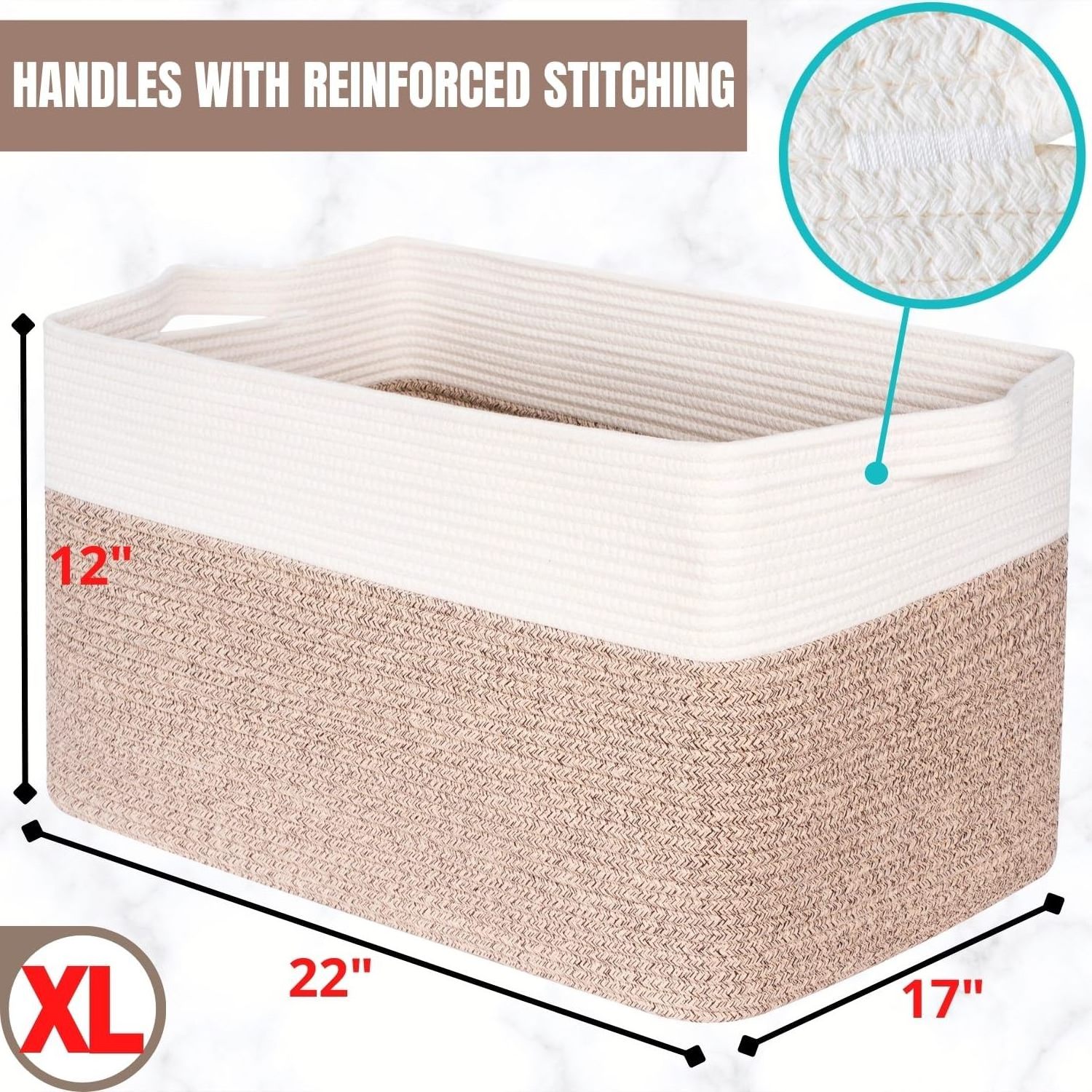 Extra Large Blanket Basket Holder Living Room Towel Shoe Laundry Basket Rectangle Rope Woven Storage Baskets with Handles