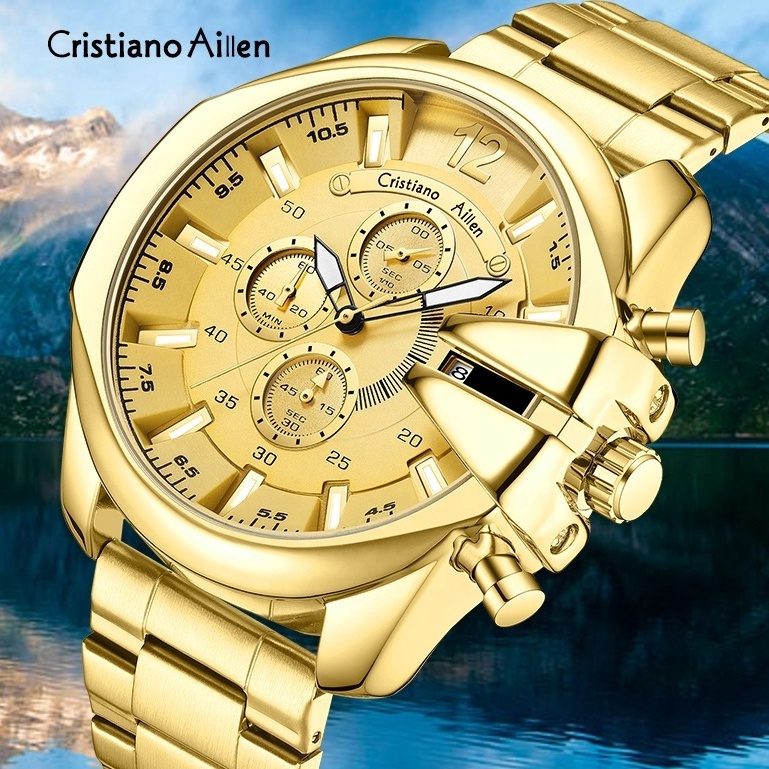 Cristiano Aillen  Men Watches Chronograph Quartz Watch Men Stainless Steel Waterproof Sports Clock Watches Business