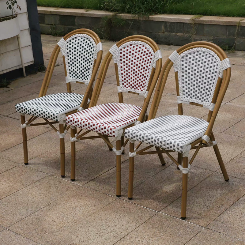 Outdoor wicker woven aluminium rattan chair Flower Restaurant Garden French Bistro Chairs Waterproof PE Rattan Wicker Chair