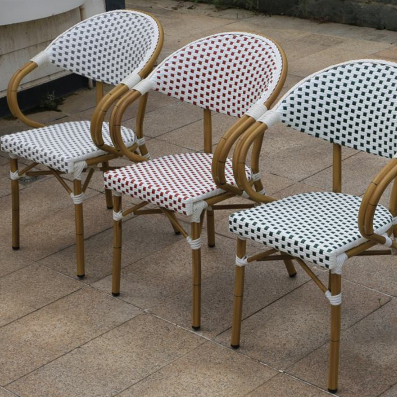 Outdoor wicker woven aluminium rattan chair Flower Restaurant Garden French Bistro Chairs Waterproof PE Rattan Wicker Chair