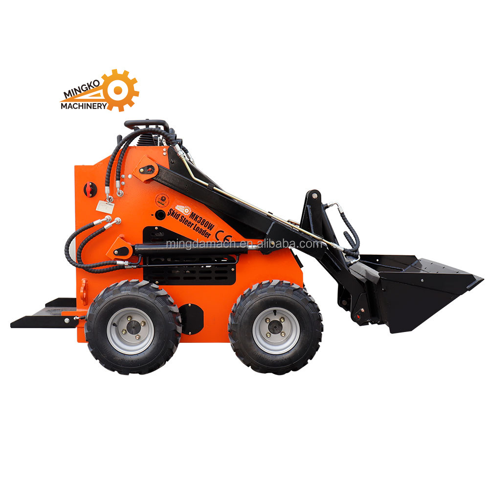 Mini Skid Steer Loader with Wide Bucket, Wheeled Compact Skid-steer Machine For Garden, Farms, Parks, Roads