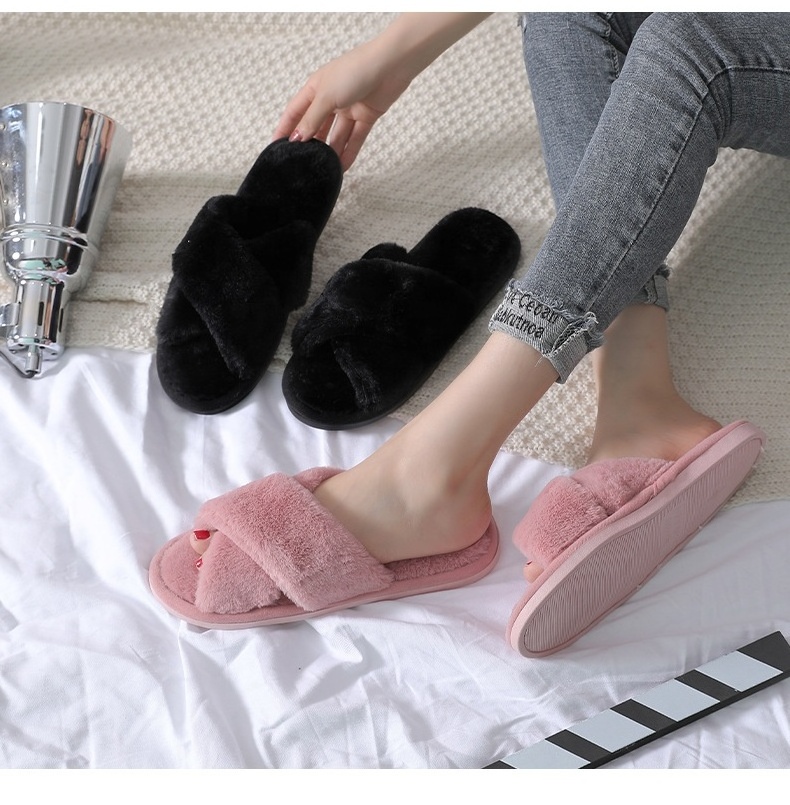 Low Price Popular Cross Plush  New Indoor Warm Cotton Slippers in Autumn and Winter Thickened  Cozy Toes Slippers