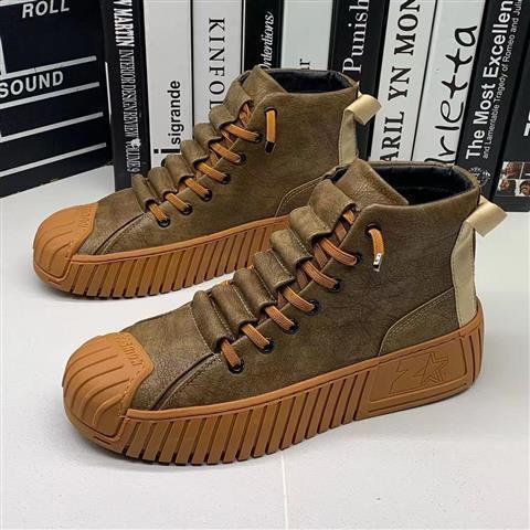 2022 Autumn And Winter New Top Quality High Top Thick Soled Solid Color Leather Men's  Ankle Boots