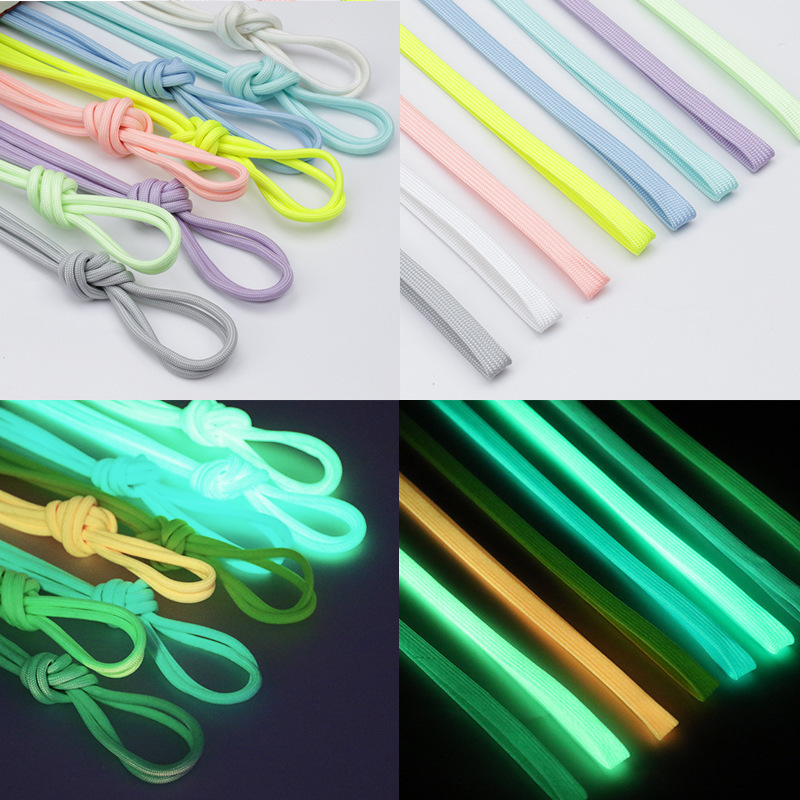 Customised Logo Wholesale OEM Running Sports Glow-in-the-dark Shoelaces Colourful Fluorescent Flat Round Toe Laces Shoe Laces