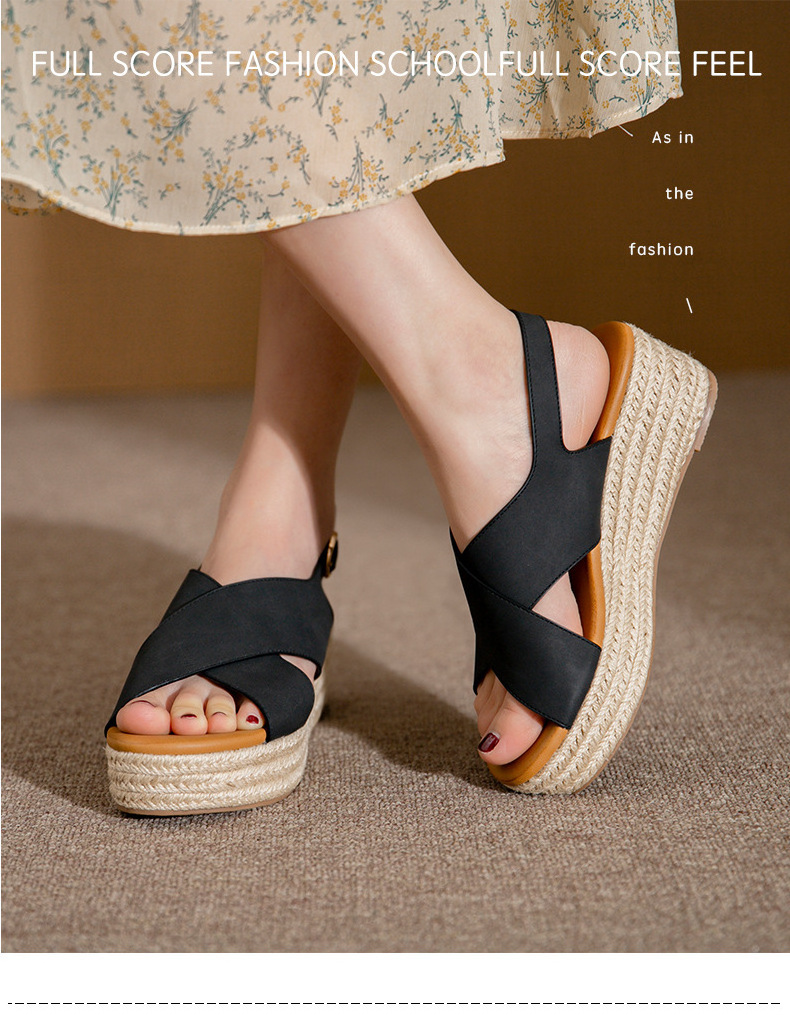 2023 New Fashion Elevator Shoes Wedge Heel Knitted Hemp Rope Thick Sole Comfortable Platform Sandals for Women