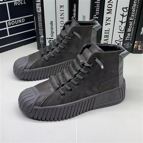 2022 Autumn And Winter New Top Quality High Top Thick Soled Solid Color Leather Men's  Ankle Boots