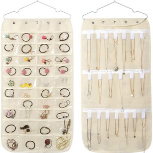 Hanging Jewelry Organizer 60 Pockets and 20 Hook Loops Hanging Accessories Closet Organizers Holder for Jewelries