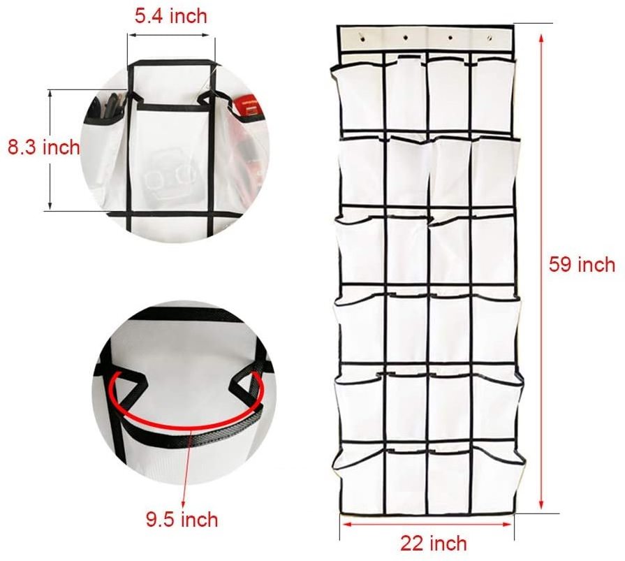 Hanging Shoe Holder with 24 Durable Large Thickened Mesh pockets of Over the Door Shoe Organizer