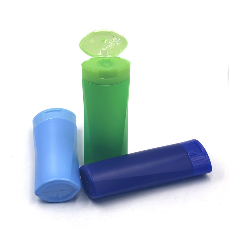 200ml 400ml plastic HDPE flat squeeze shampoo bottle with big flip cap blue green hair wash container packaging