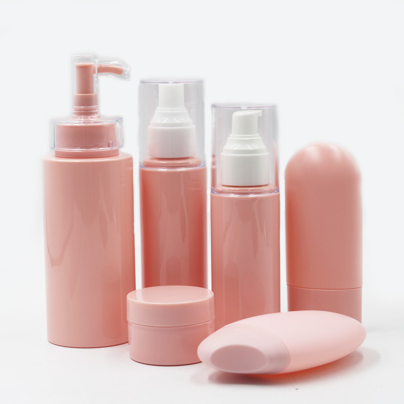 Factory hot sale cosmetic pink color skin care bottle 100ml 200ml 250ml lotion shampoo cosmetic container with pink pump