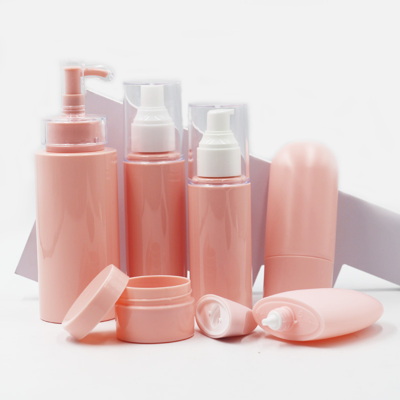 Factory hot sale cosmetic pink color skin care bottle 100ml 200ml 250ml lotion shampoo cosmetic container with pink pump