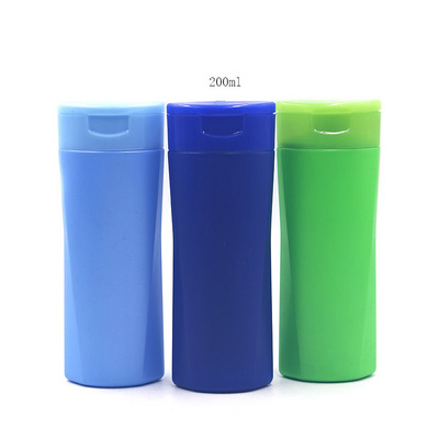 200ml 400ml plastic HDPE flat squeeze shampoo bottle with big flip cap blue green hair wash container packaging