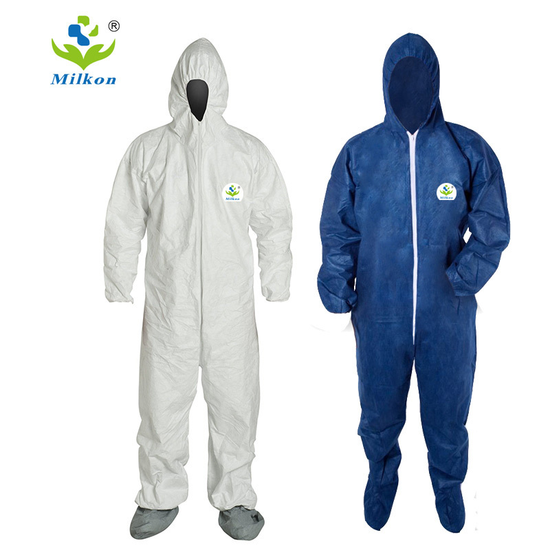 type 5 6 safety waterproof disposable chemical protective ppe suit polypropylene work coverall hazmat suit with hood