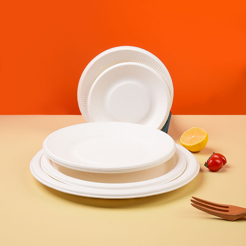 Wholesale round white kraft disposable paper plates cardboard food trays paper plate bowl