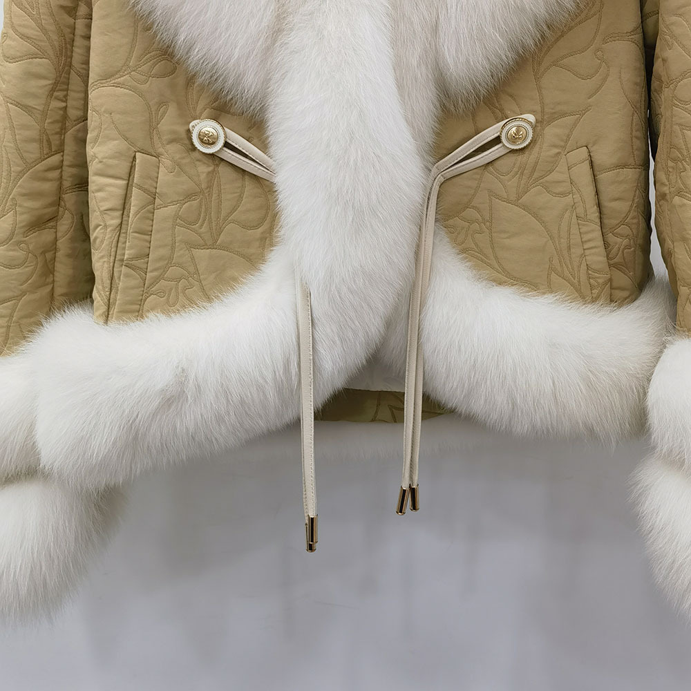 Fashion Genuine combination of suede and fur Women Wholesale High Quality Fox Fur Coat down jackets