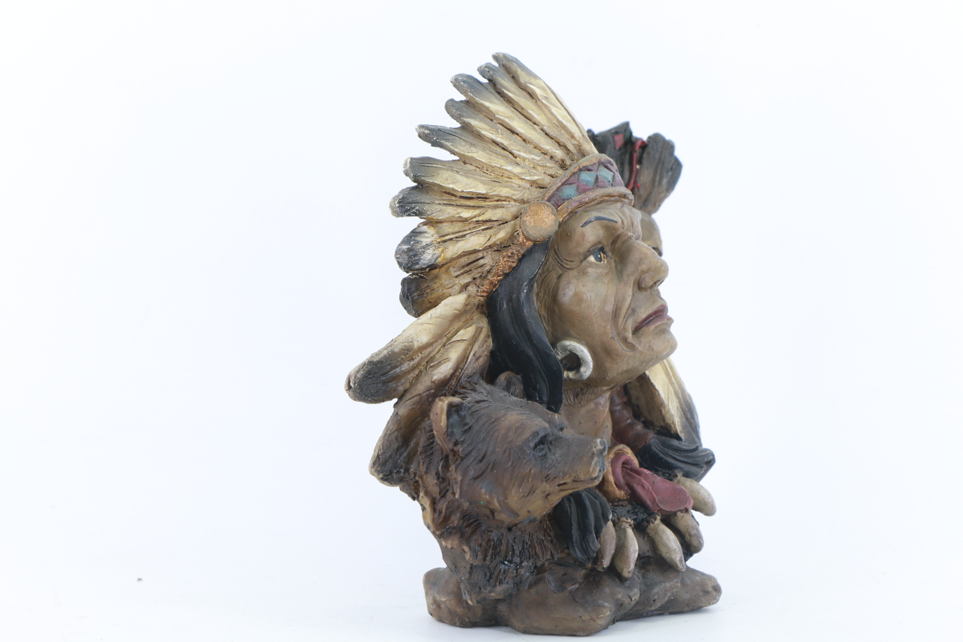 European Style Indoor Decorative Resin Indian Chief Collections Antique Indians Head Bronze Statue with Wolf Statues for Table