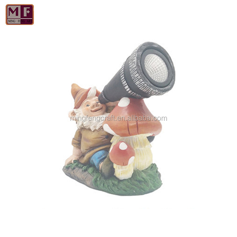 Happy Pappy Garden Gnome Hold Telescope Solar Outdoor LED Light and Battery Operated Statue for Garden by Pure Garden