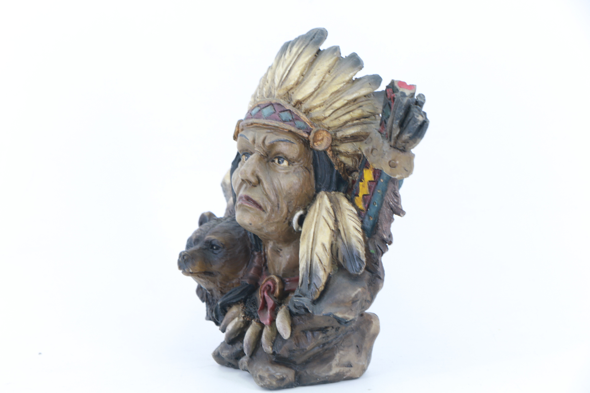 European Style Indoor Decorative Resin Indian Chief Collections Antique Indians Head Bronze Statue with Wolf Statues for Table