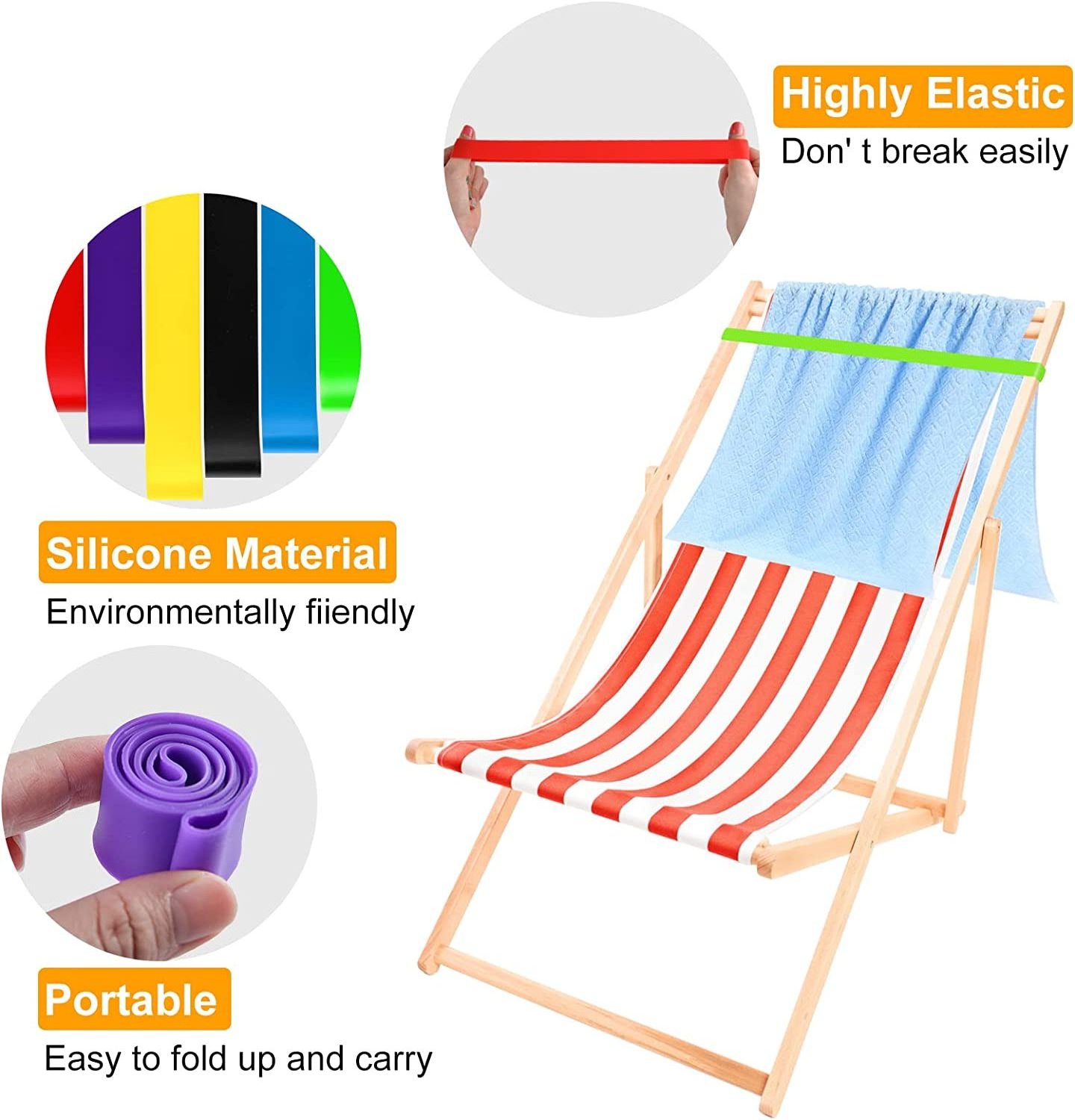 Elastic Thick Wide Beach Chair Towel Clips Silicone Rubber Bands