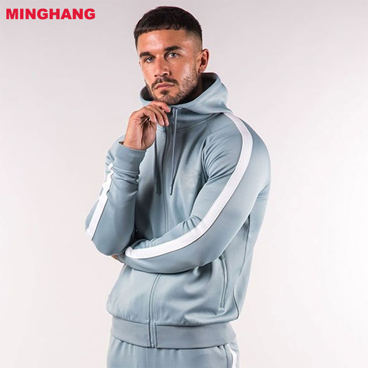 Hot Mens Hoodie Pullover Drawstring Side Pocket Tracksuit Striped Shoulder Fitness Hoodie