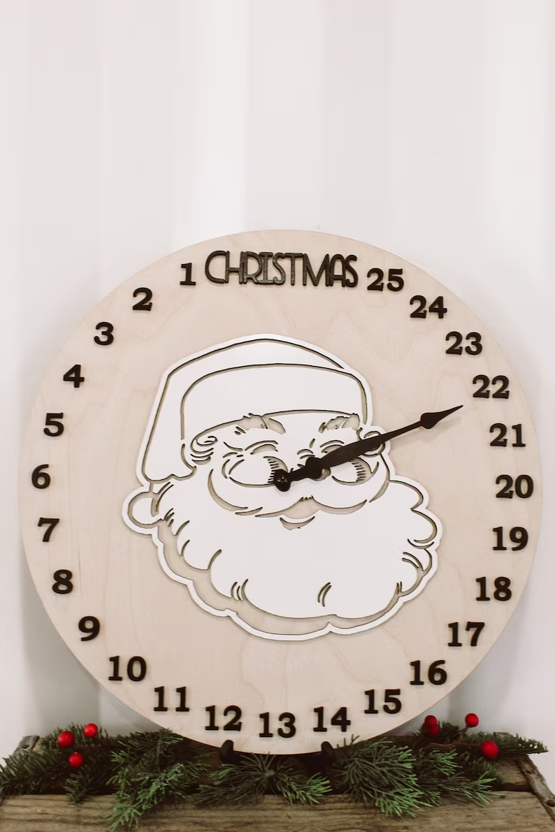 Home Decor Wooden Santa Claus Christmas Countdown Advent Calendar Clock Ornament Hanging Snowman Wall Wood Sign