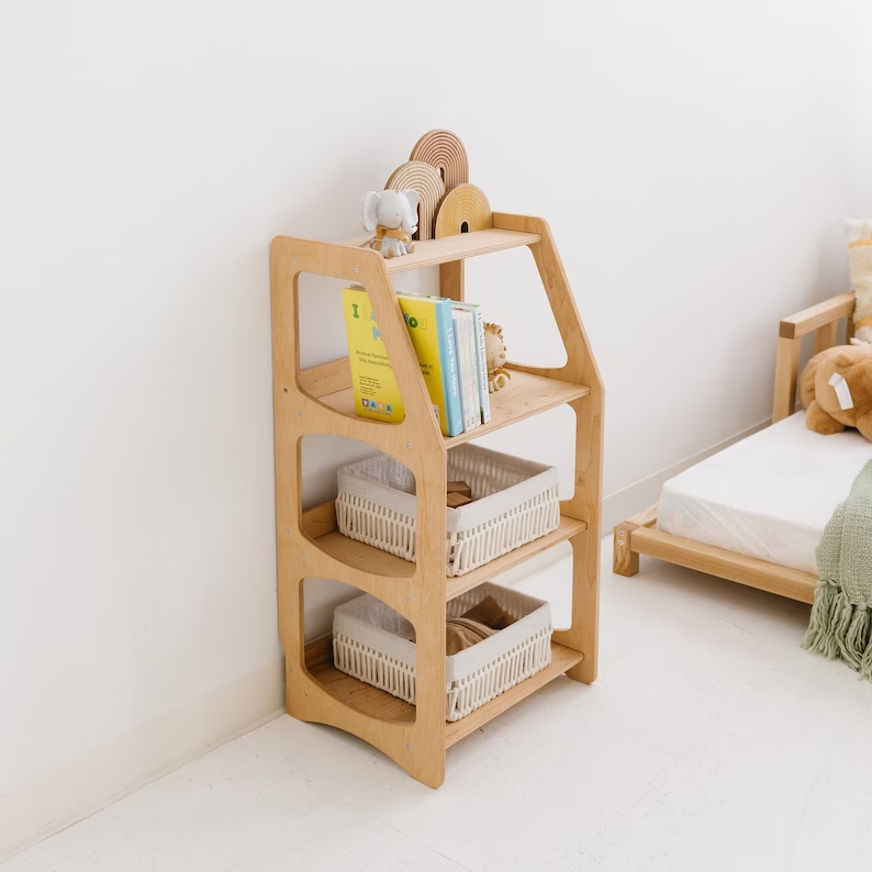 Custom Wooden Clothing Rack with Shelves Newborn Baby Wardrobe for kids Montessori furniture Nursery Infant Dress Hanger