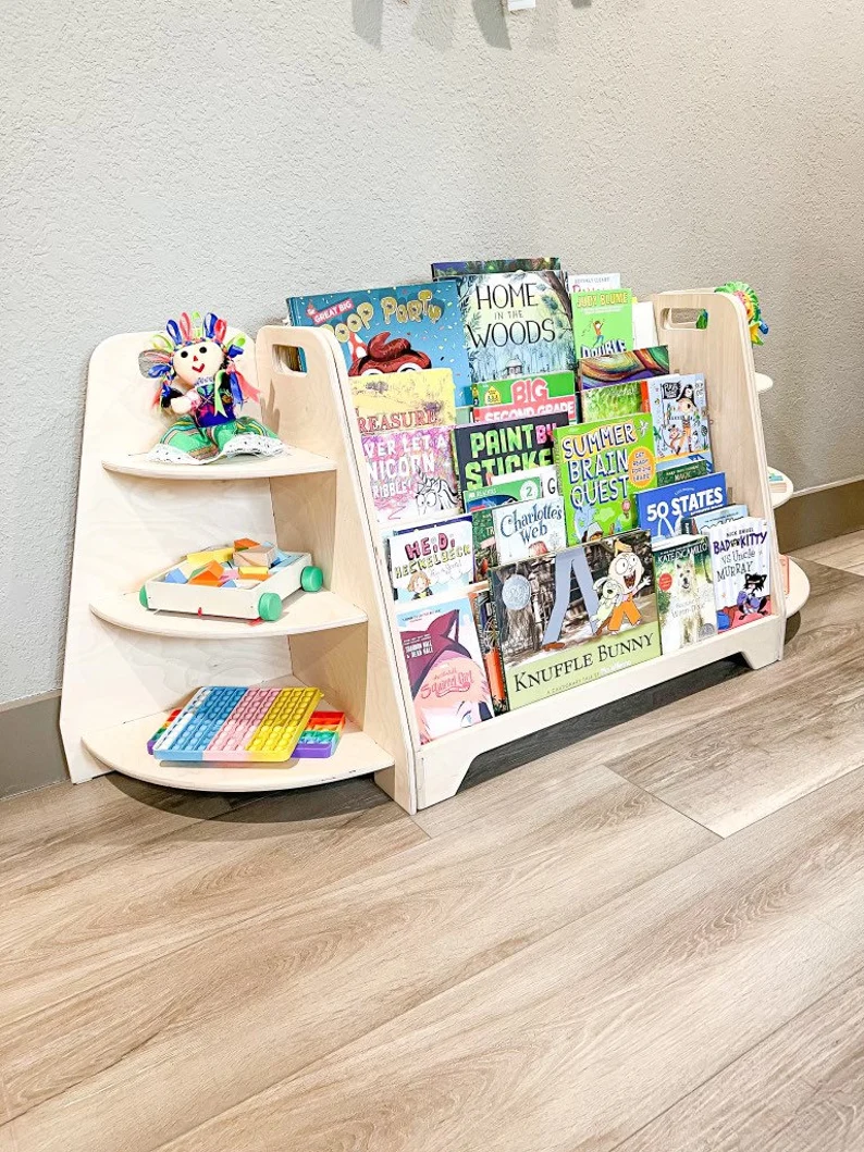 Customization Montessori Kids Living Room Furniture Wood Toy Storage rack Baby Bookshelf Bedroom Book Shelves