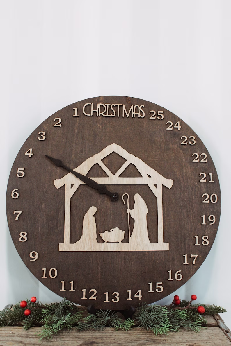 Home Decor Wooden Santa Claus Christmas Countdown Advent Calendar Clock Ornament Hanging Snowman Wall Wood Sign