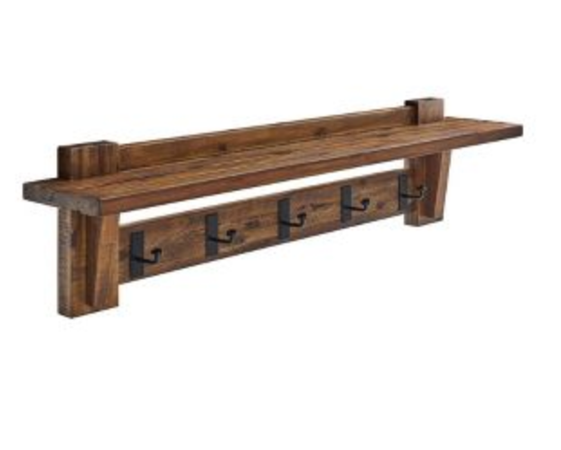 FSC key cap hanging floating  Industrial Wood Coat 4 Hook Entryway Shelf Dark Brown