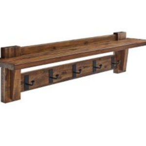 FSC key cap hanging floating  Industrial Wood Coat 4 Hook Entryway Shelf Dark Brown