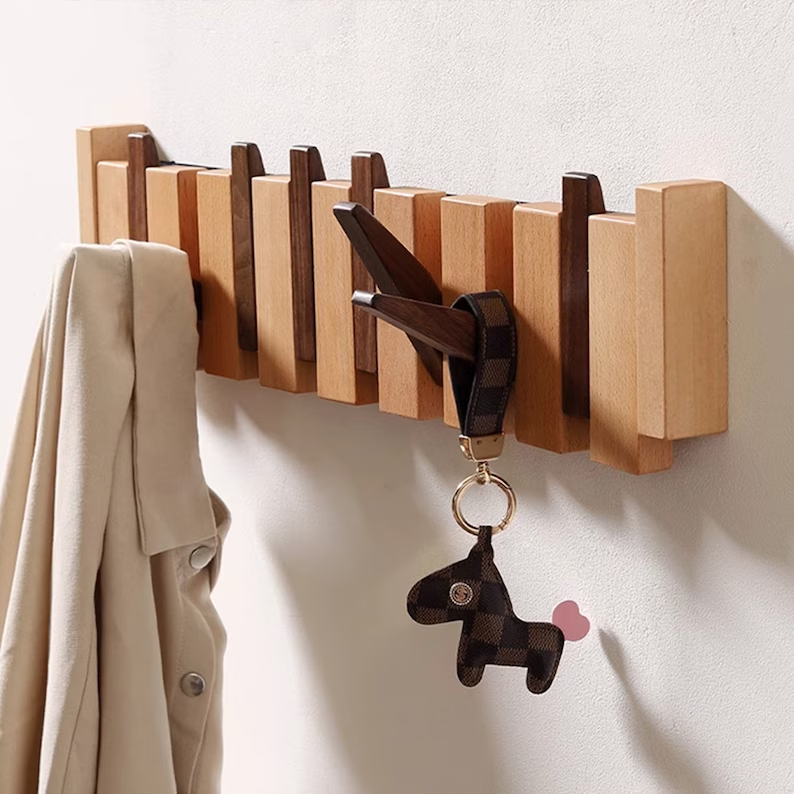 Natural Wood Wall Hanger Hook Wall Mount Key Coat Umbrella Handbag Hook creative folding coat rack wall mount Hooks