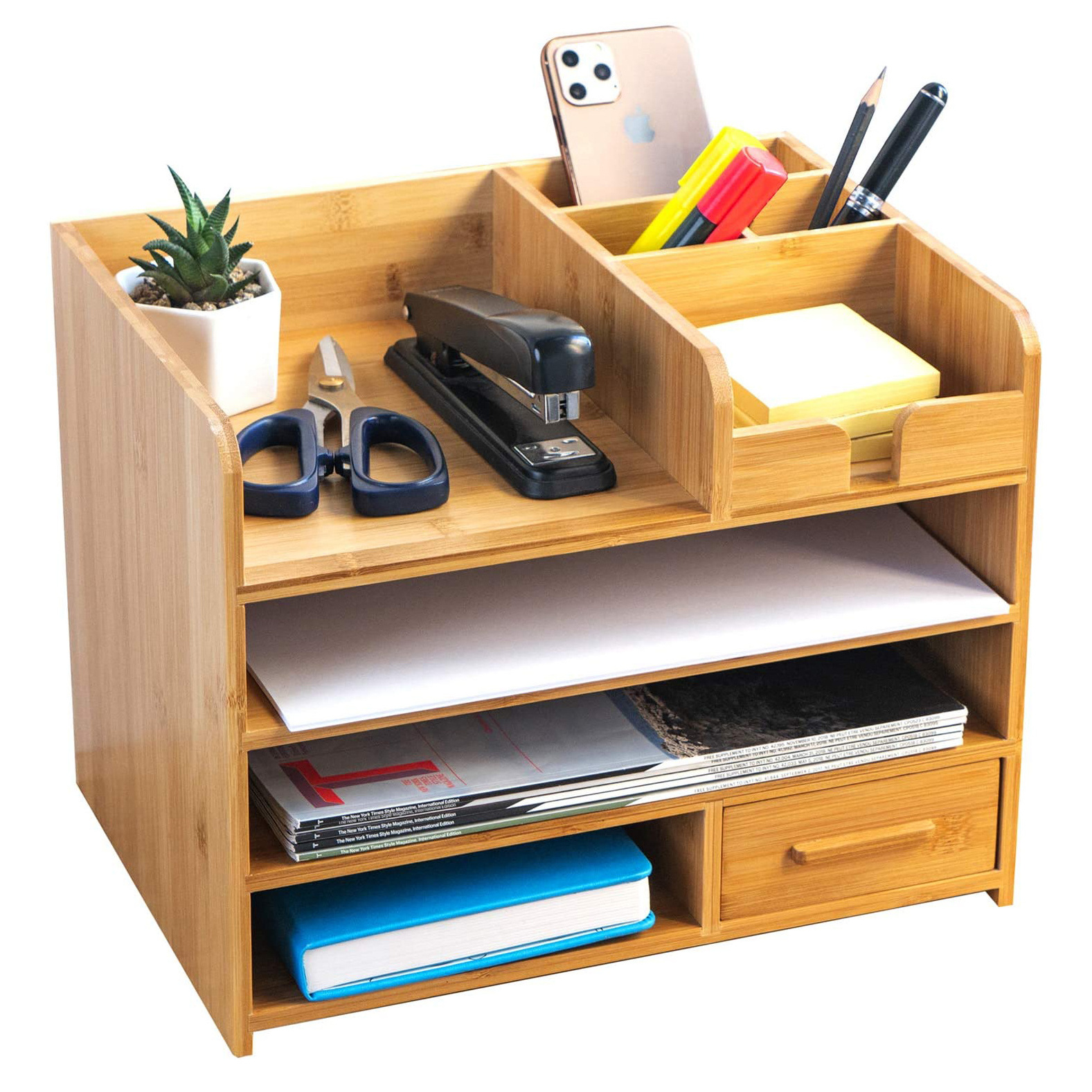 China Low Price Home Office Durable Wood Table Top Storage Bamboo Desk Drawer Organizer