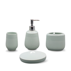 Handmade Family Gift Decor Accessories Ceramic Bath Accessory Set 4 Piece Premium Pastel Green Bathroom Accessories Set